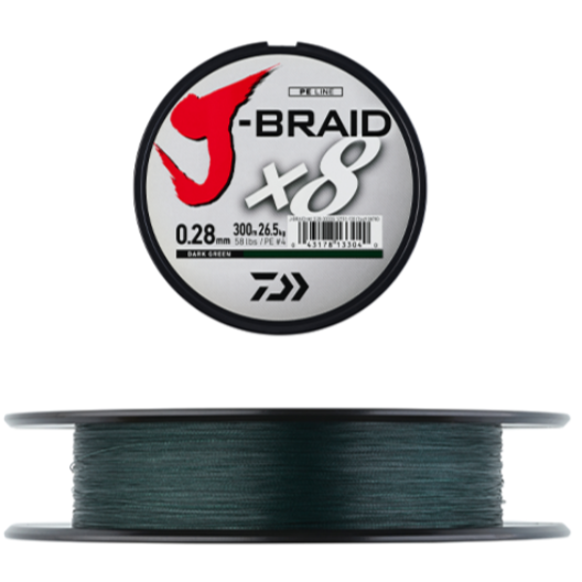 Ligne tressée Daiwa JBRAID 8B - 300 mètres - verte
